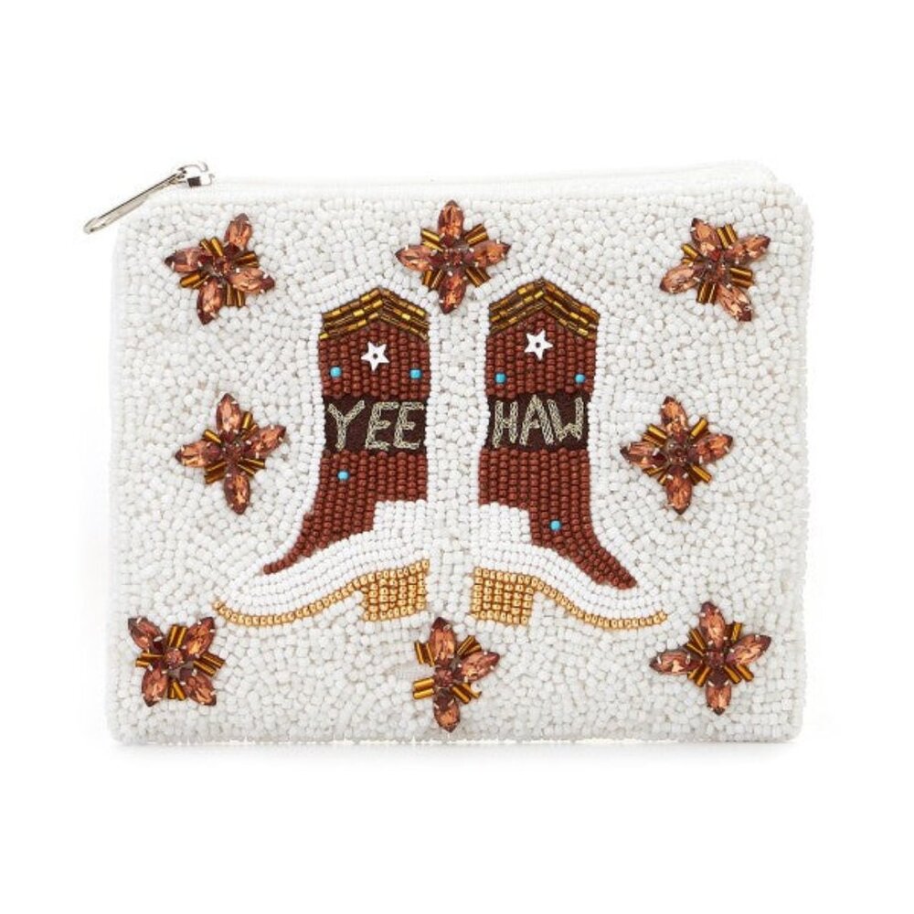 Yee Haw Western Cowgirl Sparkle Beaded Pouch Wallet Bag Pink NEW Gift NWT - Picture 1 of 4